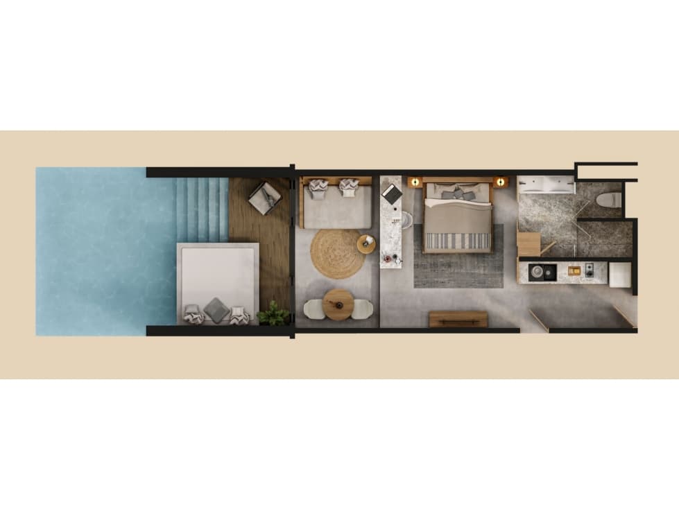 Departamento Tipo estudio con terraza con alberca — foto 1