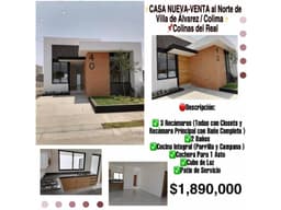 CASA NUEVA EN VENTA EN COLINAS DEL REAL VILLA DE ALVAREZ COLIMA