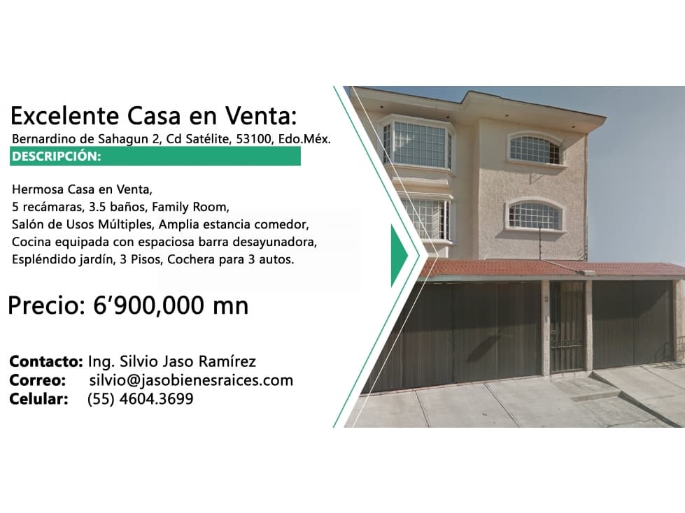 CASA EN VENTA: Bernardino de Sahagún 2, Cd. Satélite, 53100, Edo. Méx. — foto 3