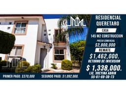 REMATO AMPLIA CASA EN RESIDENCIAL QRO. ULTIMO PRECIO $1,462,000.