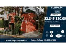 REMATE!!  $2,846,320 OPORTUNIDAD DE CASA DEL CARMEN COYOACAN