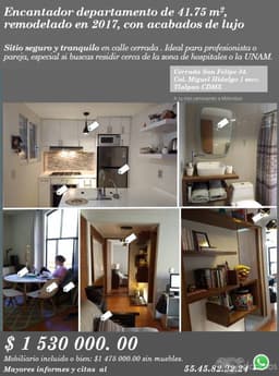 Encantador departamento de 41.75 m2, remodelado en 2017, con acabados de lujo