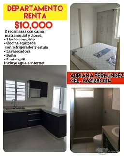 Departamento en renta. 2 Recamaras. $10,000
