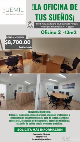 RENTA DE OFICINA AMUEBLADA NAUCALPAN OF2