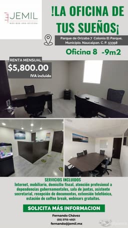 RENTA DE OFICINA AMUEBLADA NAUCALPAN II OF8
