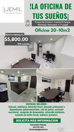 RENTA DE OFICINA AMUEBLADA NAUCALPAN II OF20