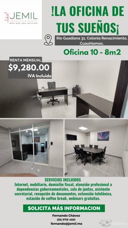 EN RENTA OFICINA AMUEBLADA RÍO GUADIANA OF10