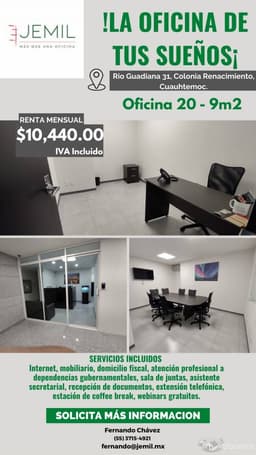 EN RENTA OFICINA AMUEBLADA RÍO GUADIANA OF20