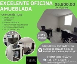 EXCELENTE OFICINA AMUEBLADA EN NAUCALPAN CERCA DE TOREO OF8