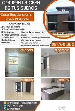 VENTA CASA RESIDENCIAL NUEVA EN ZONA PLATEADA, PACHUCA